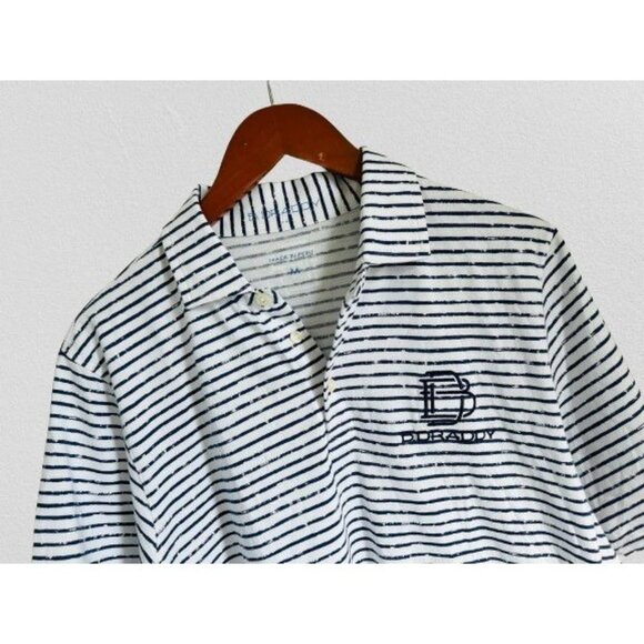 B DRADDY 100% PIMA Cotton Polo Shirt Embroidered Logo White Blue Pinstripes - ME - Picture 1 of 8